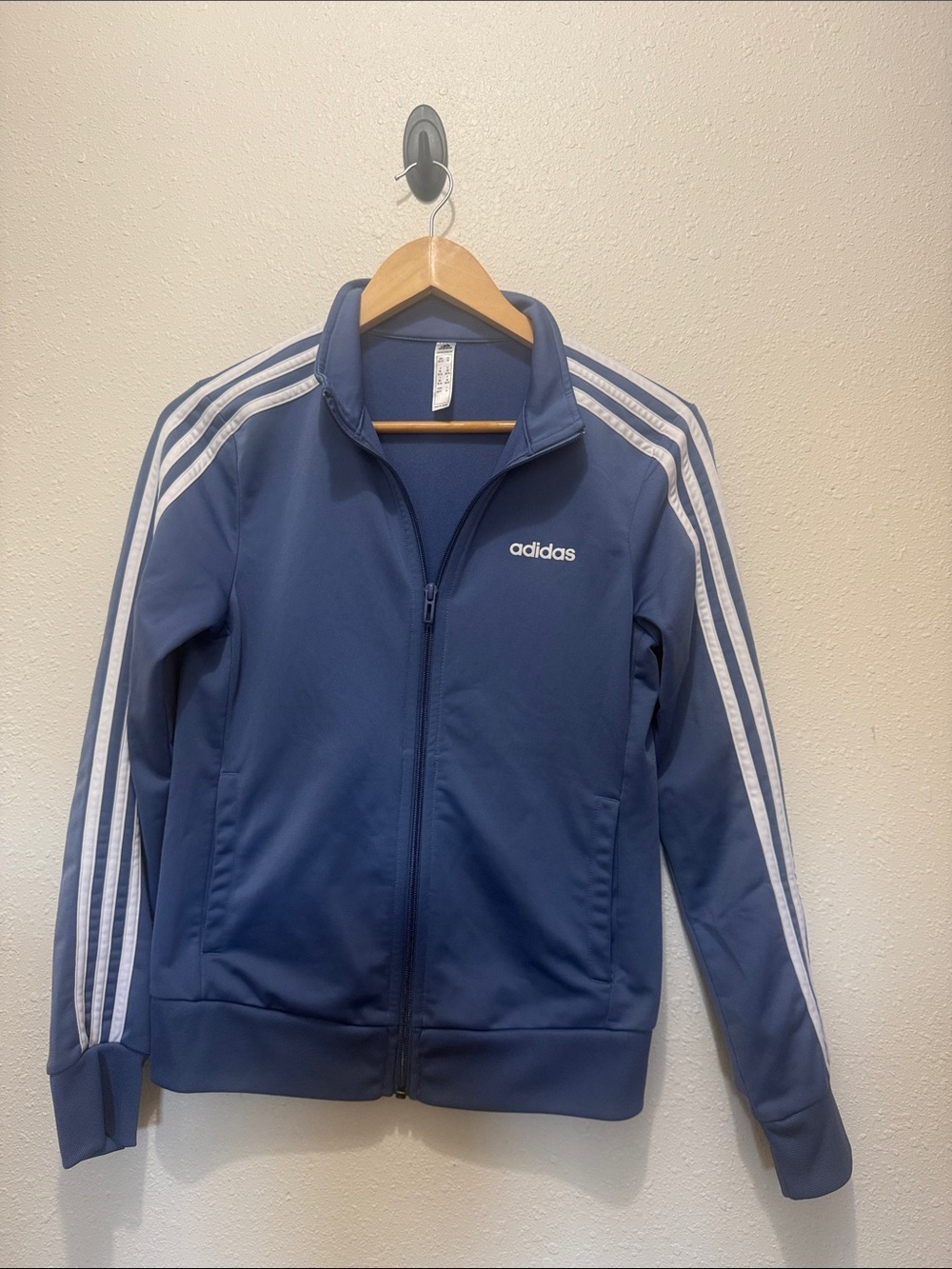adidas Blue Track Jacket with White Stripes, Size XS